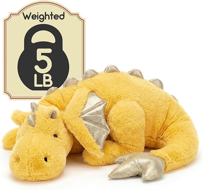 ARELUX Giant Weighted Winged Dragon Plush Toy - 35.4" 5lbs Soft Stuffed Animal, Pterosaur Plushie Fuzzy Dinosaur Pillow Plushies Cuddly Removable and Washable Yellow