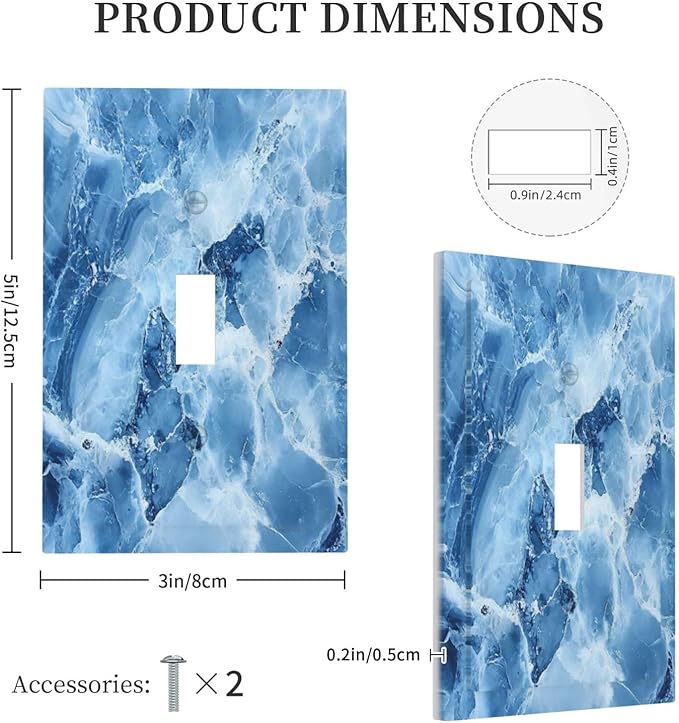 Outlet Covers Blue Marble Abstract Luxury Modern 1 Gang Duplex Light Switch Cover Plate Decorative Wall Plates Electrical Switchplate Receptacle for Bathroom Bedroom Decor（2 Pack）
