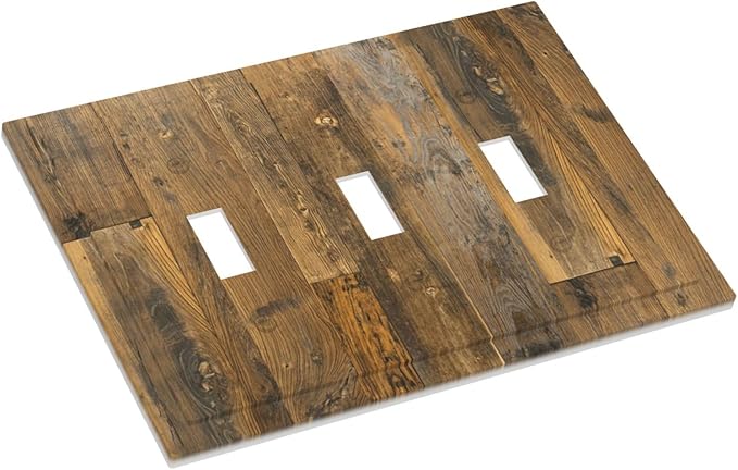Brown Wood Vintage Rustic Old Board Decorative Switch Plates 3 Gang Wall Plate Triple Toggle Light Switch Cover Faceplate Electrical Wall Panels for Farmhouse Home Decor