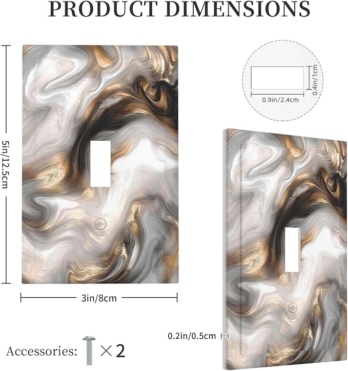 Decorative Light Switch Cover Grey Brown Swirl Marble Texture 1 Gang Single Toggle Device Electrical Faceplate Switchplates Decorator Outlet Wall Plate For Bathroom Kitchen Decor