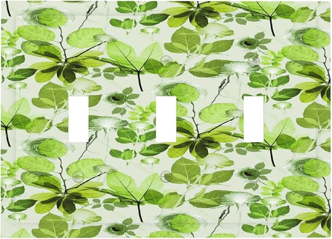 Green Leaves Spring Plant Floral Decorative Switch Plates 3 Gang Wall Plate Triple Toggle Light Switch Cover Faceplate Electrical Wall Panels for Bed Room Living Room Decor
