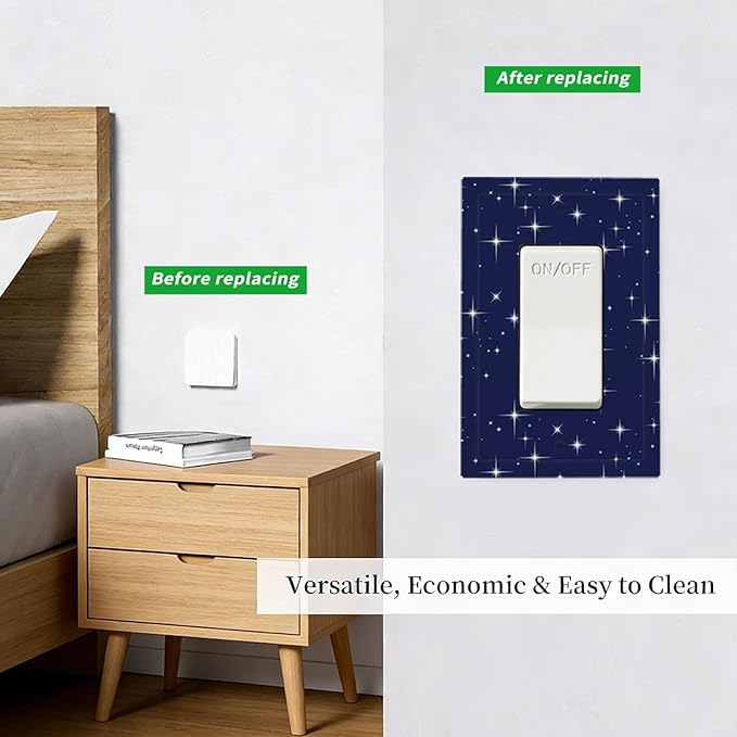 Starry Night Single Rocker Switch Cover - 1-Gang Standard US Size Celestial Sparkle Light Switch Covers, Midnight Galaxy Cosmic Glow for Bedroom & Nursery