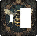 Outlet Covers Mid Century Bee Dark Floral 1 Toggle 1 Rocker Combination Decorative Wall Plate Electrical Switch Plates Light Switch Cover Plate For Home Office Decor