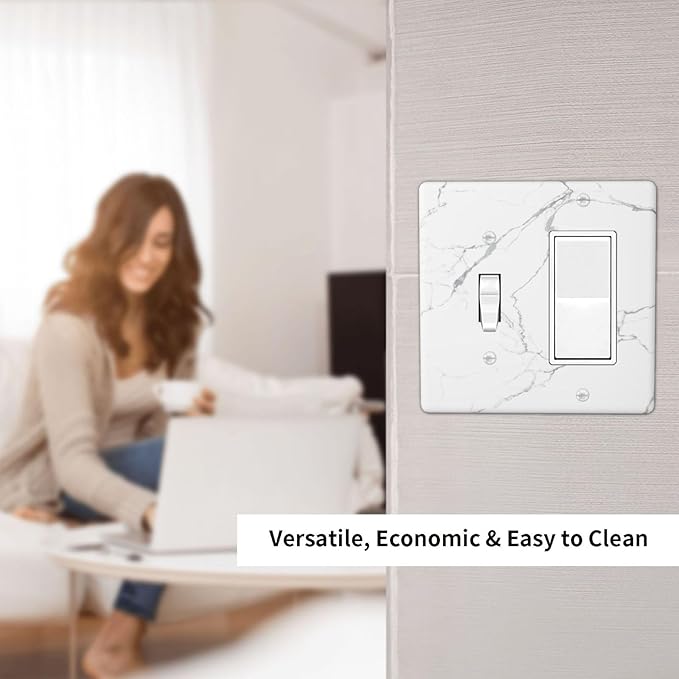 Luxurious White Marble Abstract Print Outlet Covers 1 Toggle 1 Rocker Combination Decorative Wall Plate Electrical Switch Plates Light Switch Cover Plate for Bathroom Kitchen Bedroom Decor