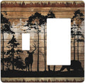 2-Gang 1-Toggle 1-Decora/GFCI Device Combination Wallplate Rustic Mountain Forest Antler Elk Bear Deer Silhouettes Hunting Animal Combo Rocker/Toggle Receptacle Outlet Light Switch Cover Face Plate