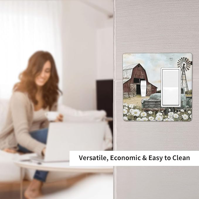 Retro Trucks Old Barn Windmill Teal Car Rustic Outlet Covers 1 Toggle 1 Rocker Combination Decorative Wall Plate Electrical Switch Plates Light Switch Cover Plate for Farmhouse Home Decor