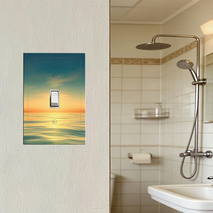 Serene Coastal Sunset 1-Gang Toggle Light Switch Plate, Minimalist Ocean Landscape Design Decorative Wall Plate for Bathroom Decor