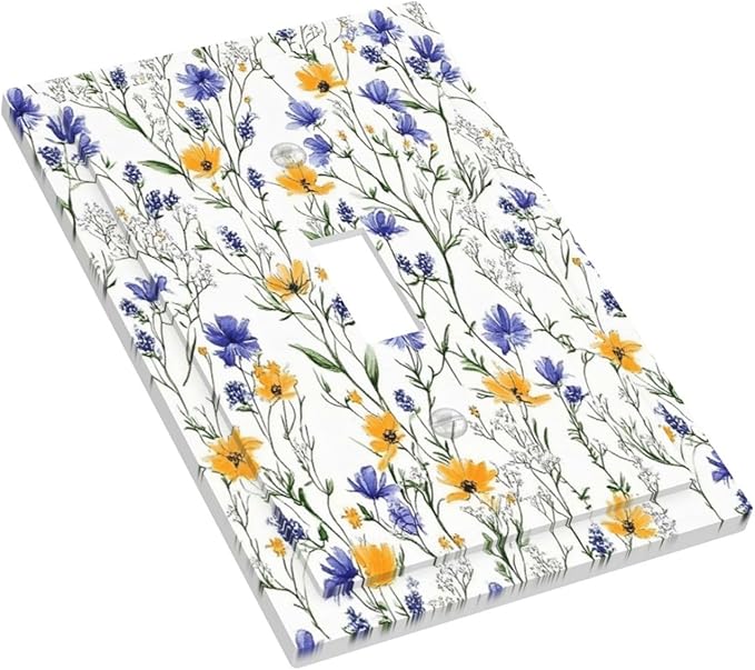 Decorative Light Switch Cover Floral Colorful Green Leaf Wildflower 1 Gang Single Toggle Device Electrical Faceplate Switchplates Decorator Outlet Wall Plate For Bed Room Living Room
