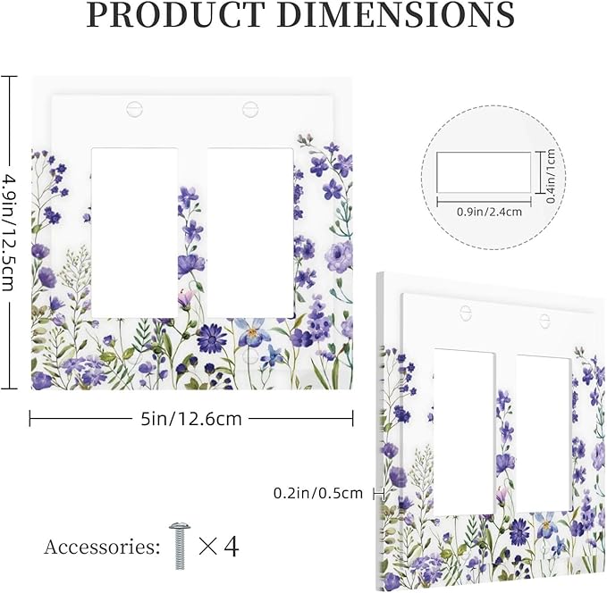 Lavender Wildflowers Purple Flowers Plant Floral Decorative Outlet Covers 2 Gang Double GFCI Rocker Electrical Wall Panels Light Switch Cover Plate for Bedroom Living Room Decor