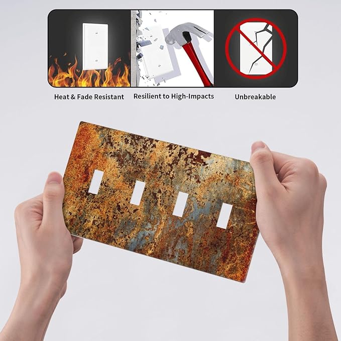 Rust Old Rusty Copper Rustic 4 Gang Quad Toggle Device Light Switch Cover Decorative Wall Plate Decorative Electrical Faceplate Outlet Cover