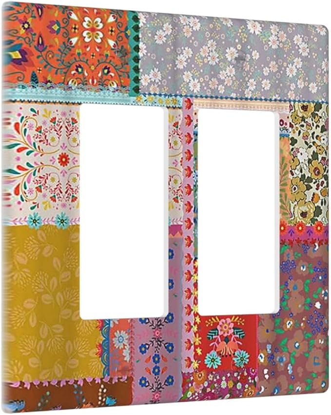 Outlet Covers Boho Patchwork Bohemian Stitching Colorful Floral 2 Gang Wall Plate Double Rocker Light Switch Cover Decorative GFCI Receptacle Cover Electrical Switchplate for Home Decor