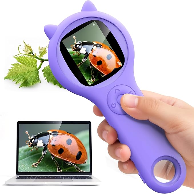 Microscope for Kids - Electronic Handheld Magnifying Glass for Children-STEM Outdoor Science Kit for Summer Travel & Camping Toy,Birthday Gifts Toys for 5-8 9-12 Year Old Girls（Purple）