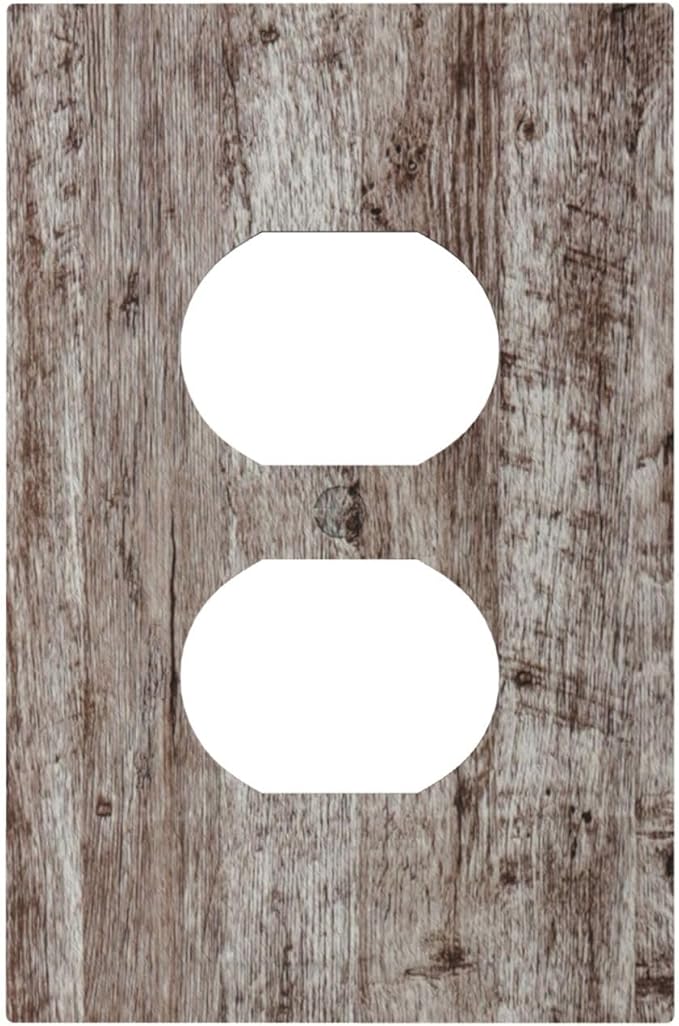 Decorative Outlet Covers Rustic Wood Grey Brown Vintage Wooden Plank 1 Gang Duplex Light Switch Cover Plate Electrical Switch plates WallPlates Socket Covers for Farmhouse Home Decor