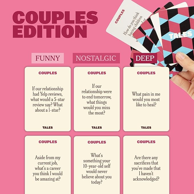TALES 150 Conversation Starter Cards, Couples Edition, Prompts for Deeper Connection, Games for Adults, Date Night Ideas, Anniversaries, and Quality Time Together