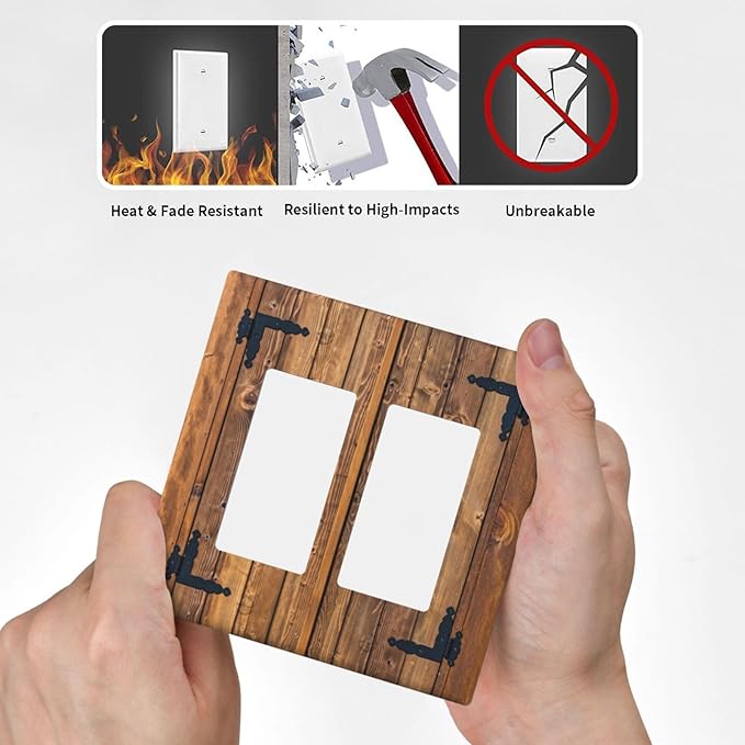 Faux Wood Decorative Printed Double Gang Rocker Decorative Light Switch Cover, 2-Gang Wall Plate Outlet Cover