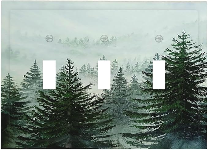 Forest Pinetrees Misty Landscape Nature Decorative Switch Plates 3 Gang Wall Plate Faceplate Electrical Wall Panels Triple Toggle Light Switch Cover for Bedroom Farmhouse Decor