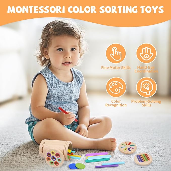YHHYTOY Montessori Toys for 2 3 4 Years Old, 3 in 1 Educational Sensory Color Sorting Toys for Toddlers 1-3, Fine Motor Skills Preschool Learning Activities, 2 3 4 Year Old Girls Boys Birthday Gifts
