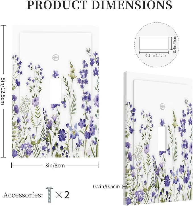 Lavender Wildflowers Purple Flowers Plant Floral Decorative Light Switch Cover 1 Gang Single Toggle Device Electrical Faceplate Switchplates Decorator Outlet Wall Plate for Bedroom Living Room Decor