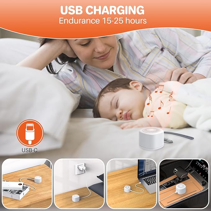 FUNYKICH Travel White Noise Sound Machine with Colorful Light, Portable Mini Sound Machine for Baby Adults Kids with 10 Sounds, Sleep Timer, Memory Function, Rechargeable for Travel, Home and Office