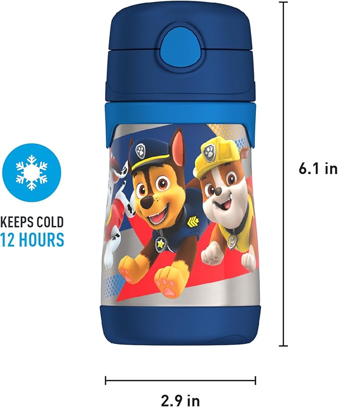 THERMOS Vacuum Insulated Stainless Steel 10oz Straw Bottle, PAW PATROL BOY (Pack of 3)