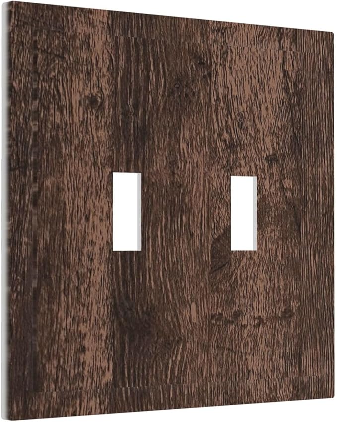 Light Switch Cover Plate Rustic Brown Wood Plank Retro Wooden Board 2 Gang Double Switch Plate Covers Toggle Wallplate Decorative Outlet Covers Electrical Switchplate for Farmhouse Home Decor