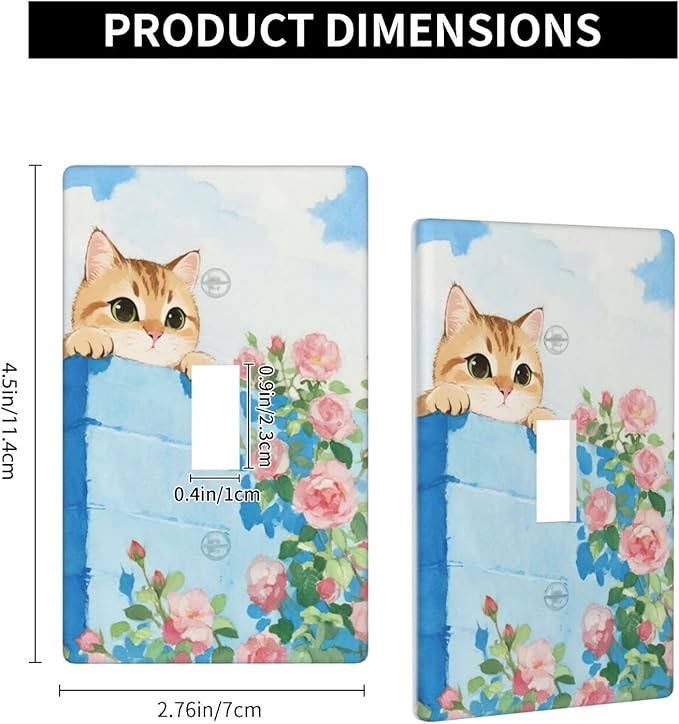 Cat Flower Single Toggle Wall Plate Decorative 1 Gang Light Switch Covers Electrical Switchplate Home Decorate Faceplat for Bathroom Bedroom Kitchen Room 4.5 x 2.76 Inch