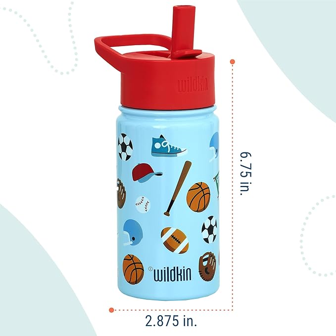Wildkin Kids 14oz Stainless Steel Water Bottle – BPA-Free, Leakproof, Insulated, Easy-Clean - Game On