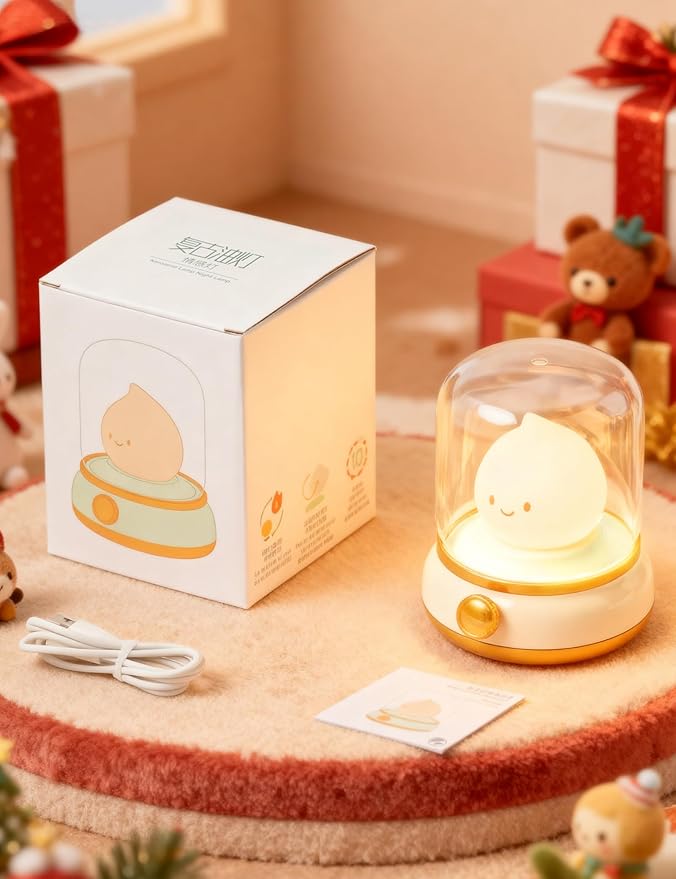 Smiley Night Light for Bedtime, Rechargeable Portable Bedtime Small Read Lamp, Dimmable, Timer, Cute Light for Kids, Mothers, Toddlers, Teens