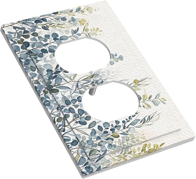 Decorative Outlet Covers with Green & Blue Watercolor Eucalyptus Botanical Foliage Design 1 Gang Duplex Light Switch Cover Plate Unique Wall Plates Switchplate Cover for Living Room Decor