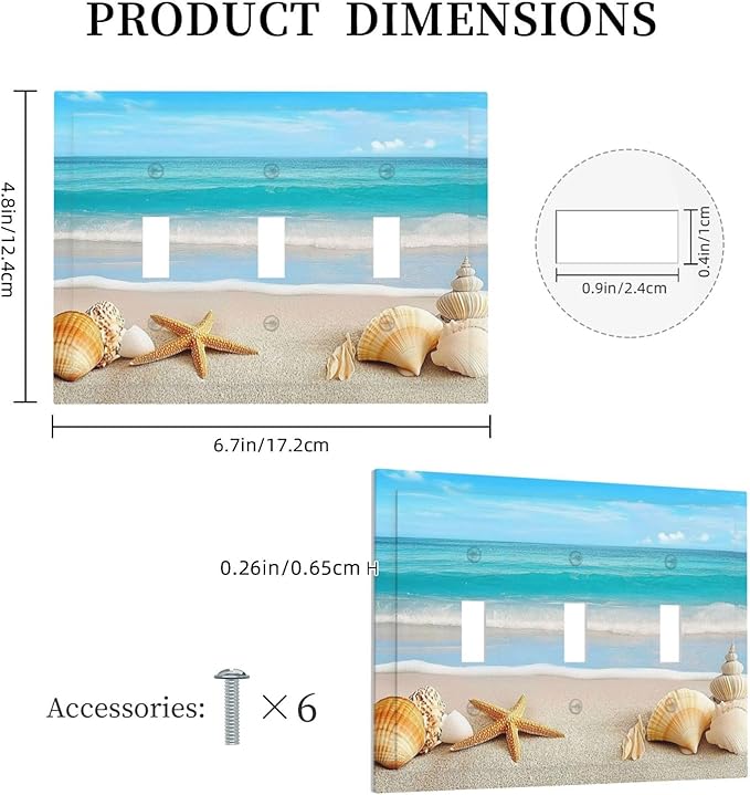 Decorative Switch Plates Seashells Beach Starfish Scallop 3 Gang Wall Plate Triple Toggle Light Switch Cover Faceplate Electrical Wall Panels For Bathroom Home Decor