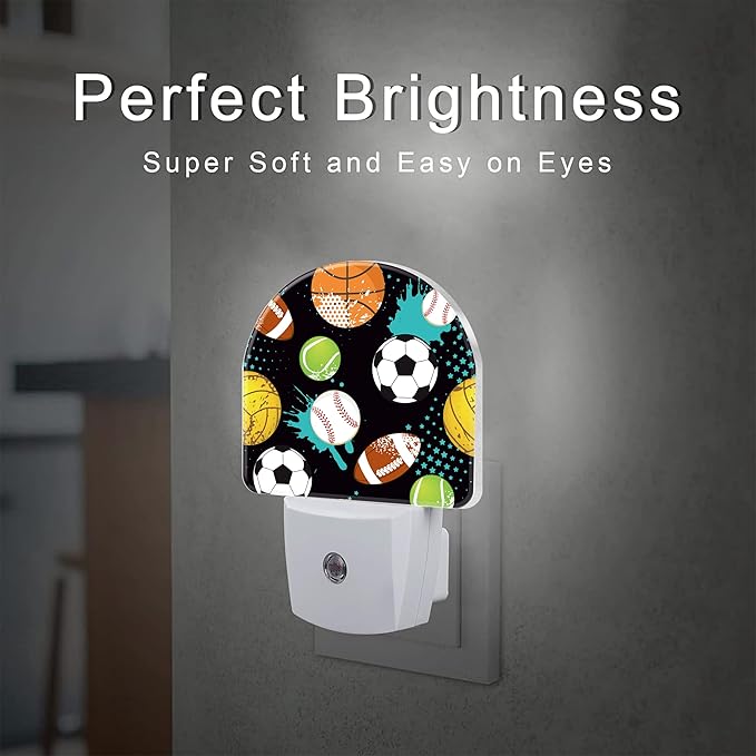Cartoon Sports Balls Night Light for Kids,Various Balls Plug in Night Light with Dusk to Dawn Sensor, 0.5w Energy Saving Nightlight for Hallway Stairway Kitchen Bedroom