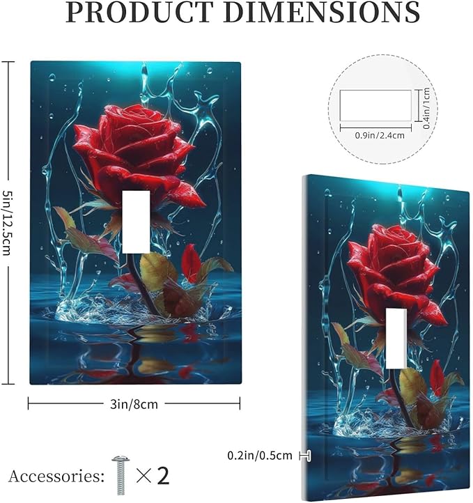 Red Rose Blue Water Drips 1 Gang Light Switch Cover Decorative Single Toggle Wall Plate Switchcovers Electrical Switchplate Home Decor for Kidroom Living Room Bedroom Decorate