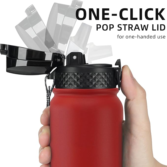 Fanhaw 20 oz Insulated Stainless Steel Water Bottle with Straw Lid, Leakproof & Anti-Dust Sports Bottle for Kids, Women & Men (Red)