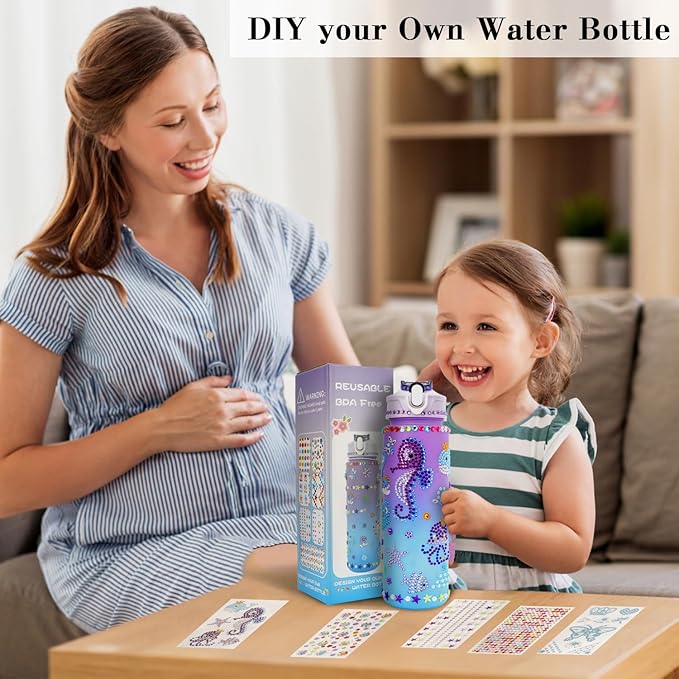 Gifts for Girls, Decorate Your Own Water Bottle Kits for Kids 4 5 6 7 8 9 10 Year Old Girl, Fun DIY Arts and Crafts Gift Toys for Kids Age 4-5-6-8-10-12, Birthday Graduation Gifts for Kid Girl Teens