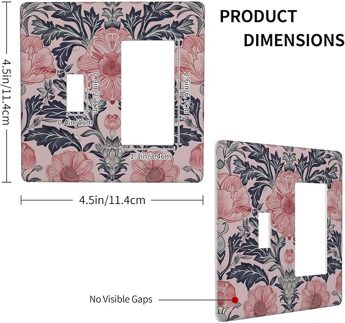 Pink Floral Vintage Botanical Boho Flower Outlet Covers 1 Toggle 1 Rocker Combination Decorative Wall Plate Electrical Switch Plates Light Switch Cover Plate for Farmhouse Home Decor