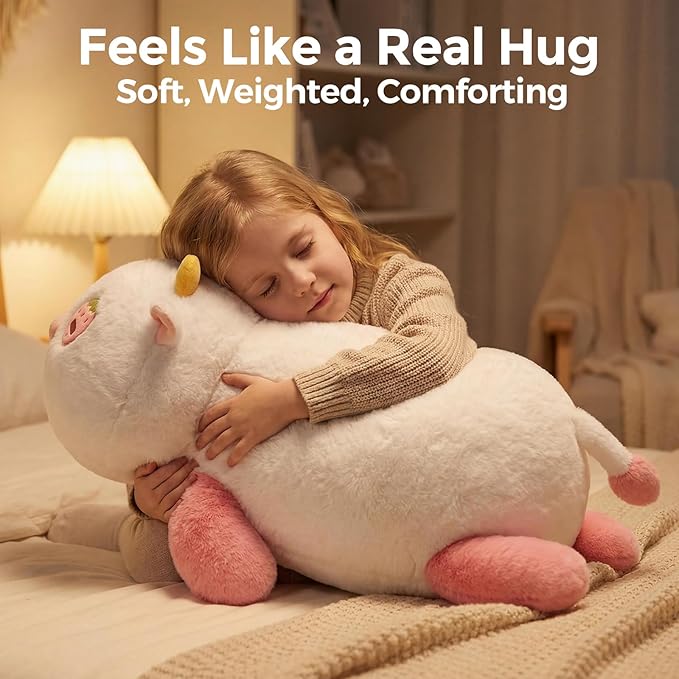 Weighted Stuffed Animals 4.0 Lbs – Weighted Strawberry Cow Plush, Weighted Plush Animals for Kids, Cow Weighted Pillow, Birthday Gifts for Women, Girls and Males (23 inch)