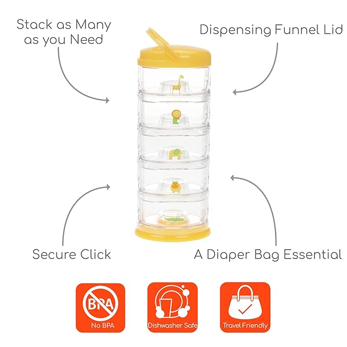 Innobaby Packin' Smart Stackable and Portable Storage System for Formula, Baby Snacks and More. 5 Stackable Cups in Mango Sorbet. BPA Free.
