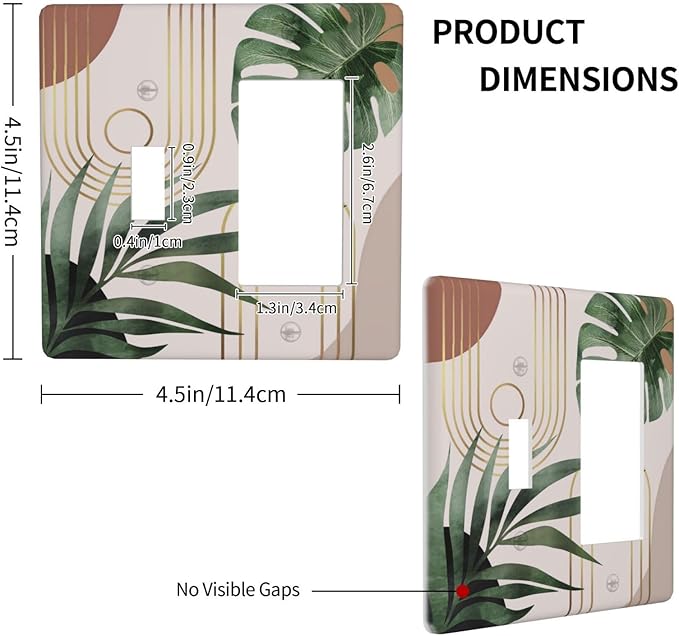 Vintage 70S Mid Century Boho Decorative Single Toggle/Rocker Combo Light Switch Cover 2-Gang Palm Leaf Abstract Art Electrical Wall Plate Double Combination Switch Decorator GFCI Receptacle Cover