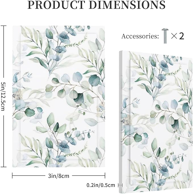Decorative Blank Receptacle Wall Plate Watercolor Eucalyptus Leaves Sage Green Spring Botanical Plants 1-Gang No Device Light Switch Mid Size Electrical Face Plate Cover for Unused Outlets/Switches