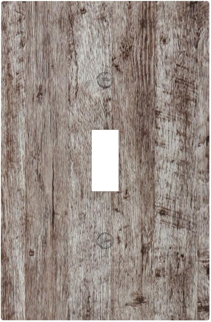 Light Switch Cover Plate Rustic Wood Grey Brown Vintage Wooden Plank 1 Gang Single Toggle Decorative Switch Plates Wall Plates Electrical Faceplate Socket Covers for Farmhouse Home Decor