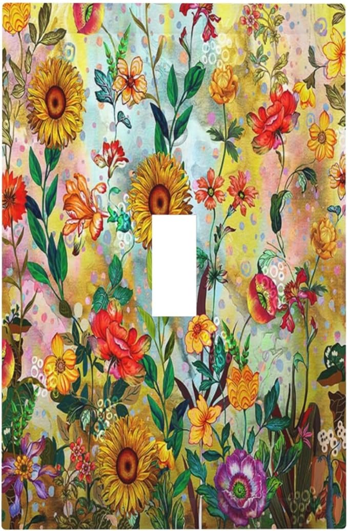 Fall Colorful Sunflower Floral Light Switch Plate Cover 1 Gang Single Toggle Wall Plates Art Decorative Switchplate Outlet Covers Electrical Faceplate for Bedroom Bathroom Kitchen Decor