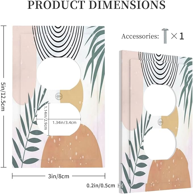 Outlet Covers Boho Mid Century Sun Leaves 1 Gang Duplex Light Switch Cover Plate Abstract Leaf Arch Decorative Wall Plates Electrical Switchplate Receptacle Cover for Bathroom Home Decor