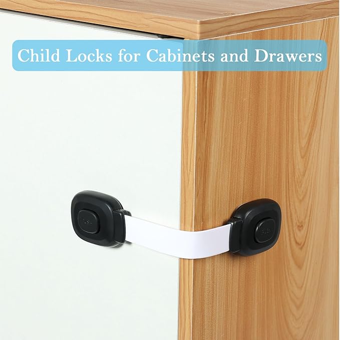 Fursafe&Q Baby Cabinet Locks, Child Safety Cabinet Proofing -Child Safety Strap Locks Adhesive Drawer Fridge Ovens Door Toilet Latches No Drill Multi-Purpose for Furniture Kitchen Lock (WB, 6Pack)