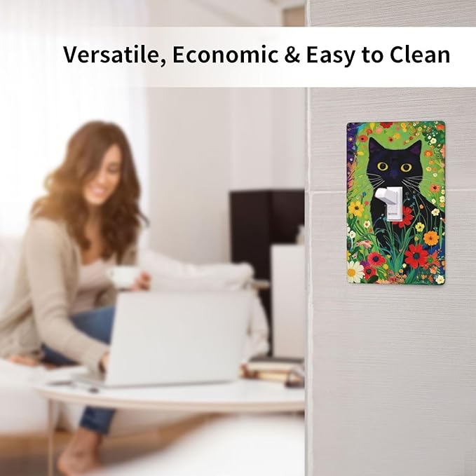 Decorative Art Light Switch Covers Cute Cat & Floral Single Toggle Wall Plate Decorative Switchcover Electrical Switchplate for Home Decor