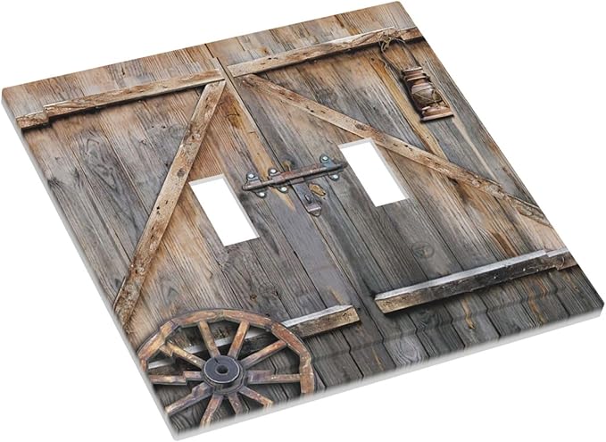 Wood Garage Barn Door Cabin 2 Gang Double Toggle Outlet Light Switch Cover Wall Plate Electrical Faceplate Decorative Dual Device Switchplate