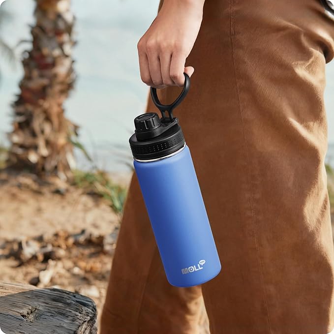 Insulated Water Bottle-18 oz Stainless Steel Vacuum Wide Mouth Sports Water Bottle with Silicone Boot-Reusable Metal Leak Proof Travel Water Flask for School (Royal Blue)