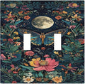Decorative Switch Plate Covers Bohemian Moon Butterfly Floral 2 Gang Double Toggle Light Switch Cover Plate Electrical Wall Plate Outlet Cover Outlet Light Switch Cover for Bedroom Cabin Decor