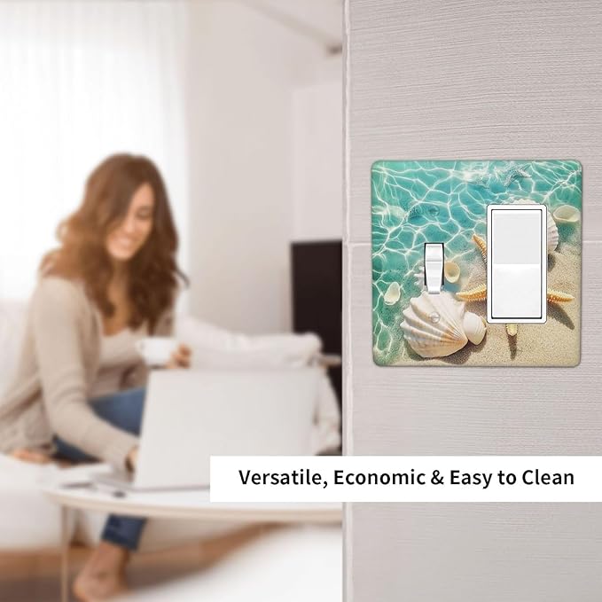 Outlet Covers Sea Shells And Star Fish In Ocean Beach 1 Toggle 1 Rocker Combination Decorative Wall Plate Electrical Switch Plates Light Switch Cover Plate For Bathroom Home Decor