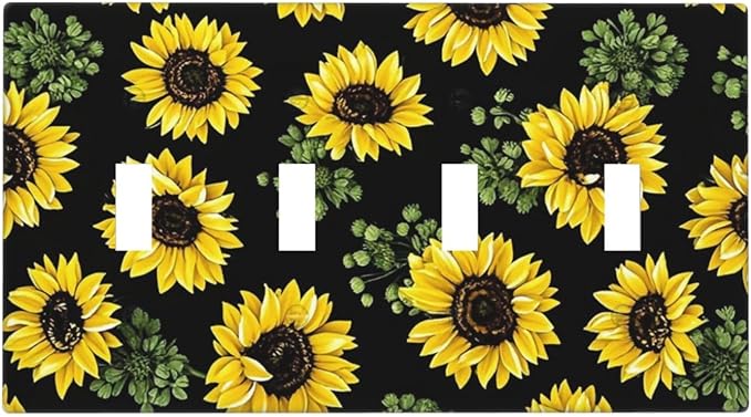Light Switch Covers Floral Sunflower Plants Flowers Quad Toggle Electrical Faceplate 4 Gang Wall Plate Decorative Switch Plates For Bed Room Farmhouse Decor