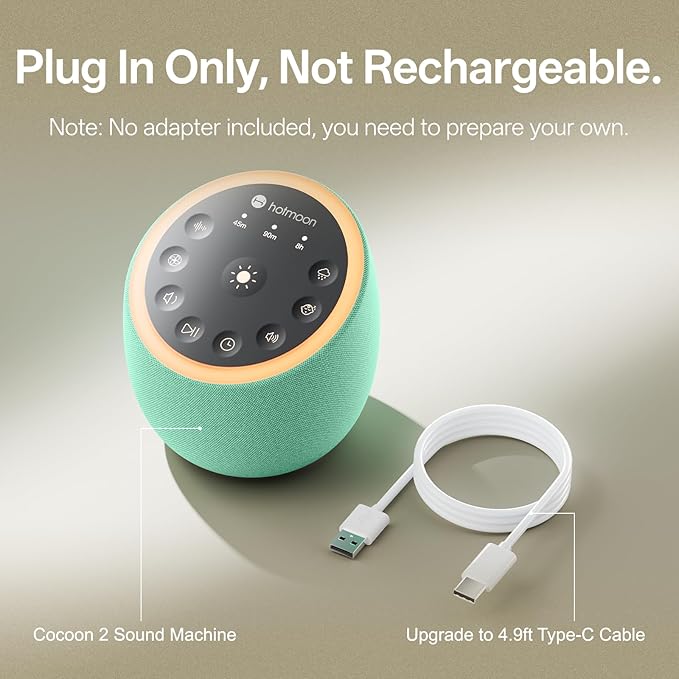Hotmoon Sound Machine for Sleep, Cocoon 2 White Noise Sound Machine with 40 Relaxing Sounds, Dual-Speaker & Timer, 8 Night Light, Pink Brown Green Noise for Sleeping Adults, Office Privacy, Plug-in
